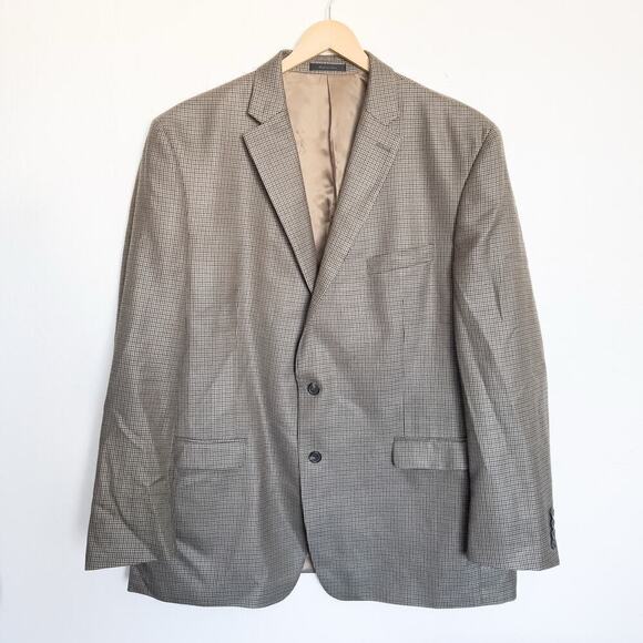 Lauren Ralph Lauren Blazer 50L Sports Coat Brown Houndstooth Wool Slik - Picture 1 of 7